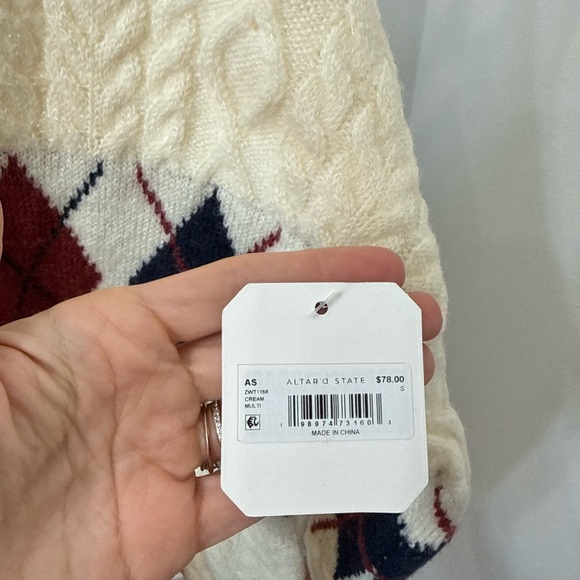 Altar'd State Cream Argyle Sweater - Picture 4 of 6